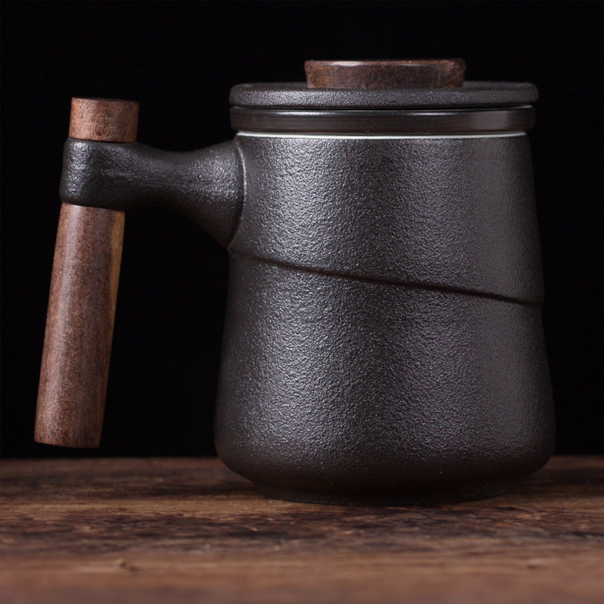 Ceramic Tea Filter Mug With Wooden Handle - 350ml