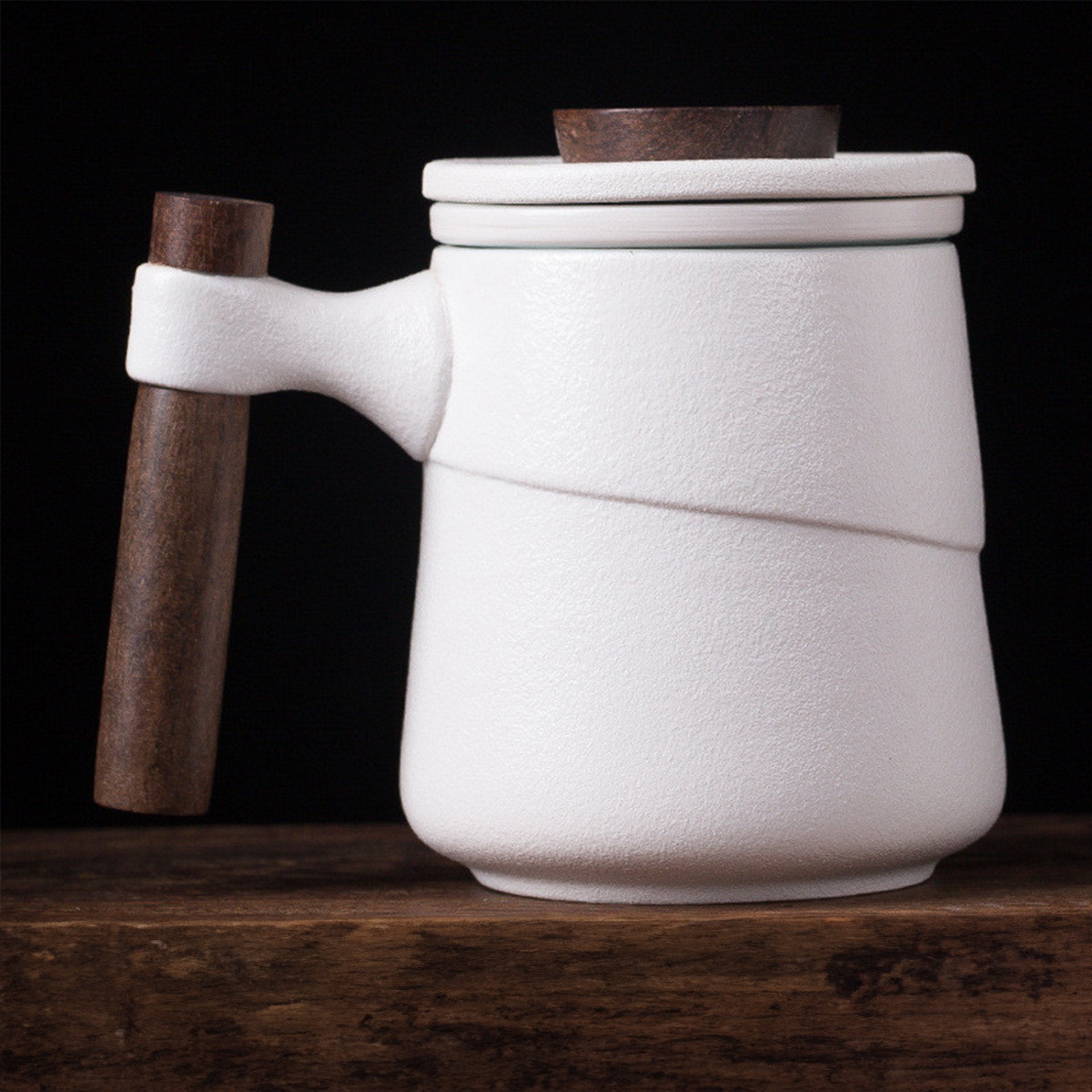 Ceramic Tea Filter Mug With Wooden Handle - 350ml