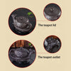 Detailed view of teapot lid, outlet, and dragon embellishments.