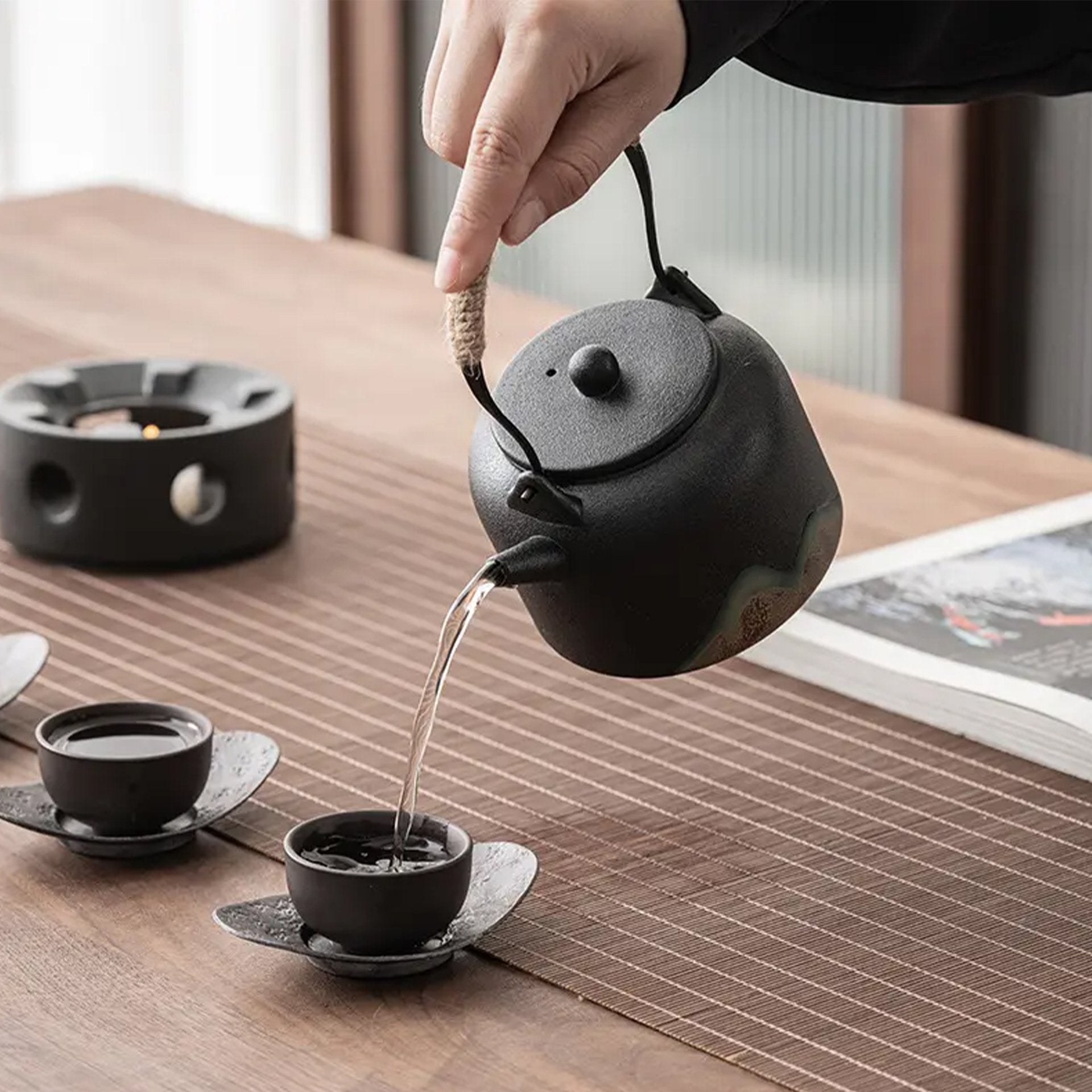 Japanese Style Ceramic Teapot with Stove - 350ml